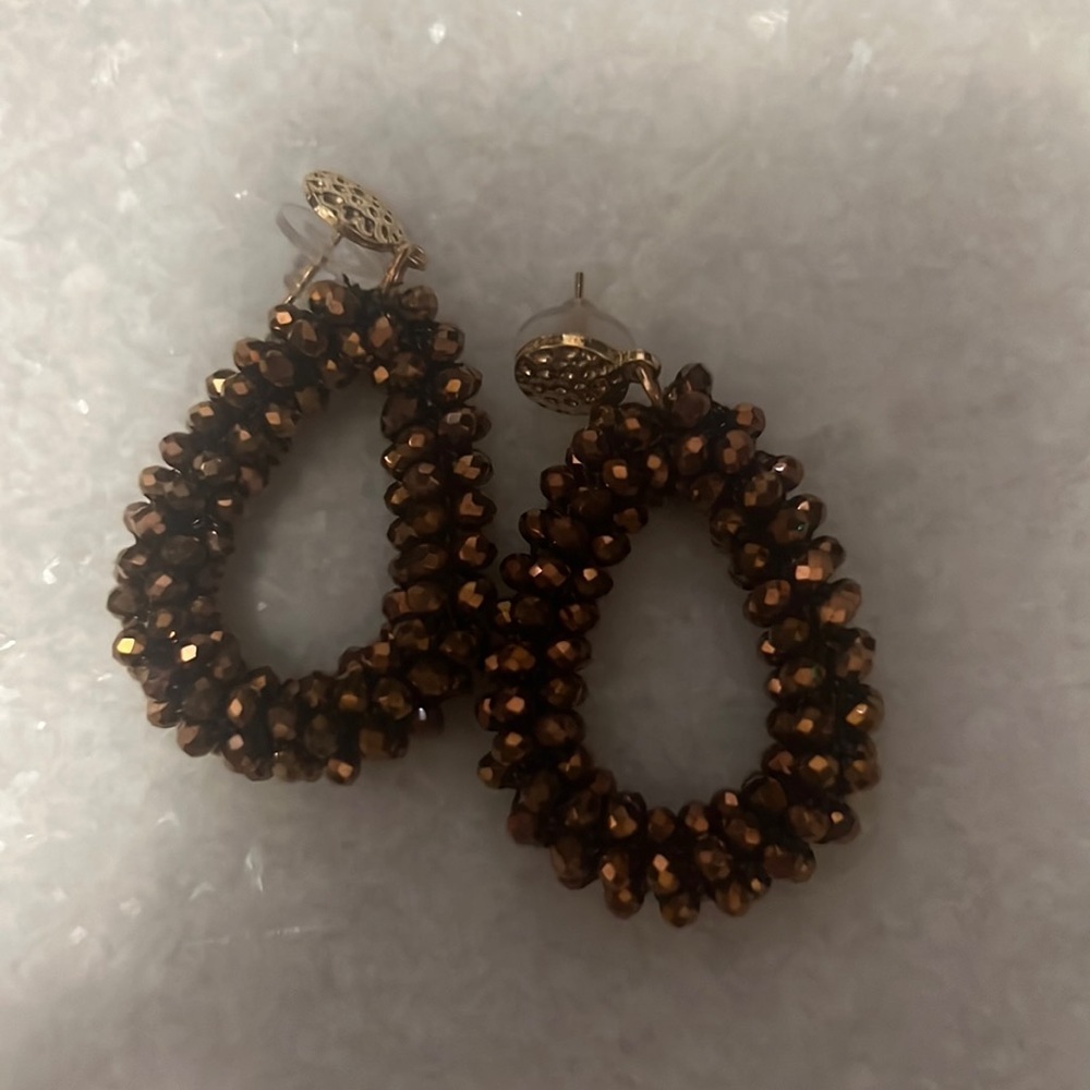 Brown sparkly seed beaded earrings , - Picture 2 of 3